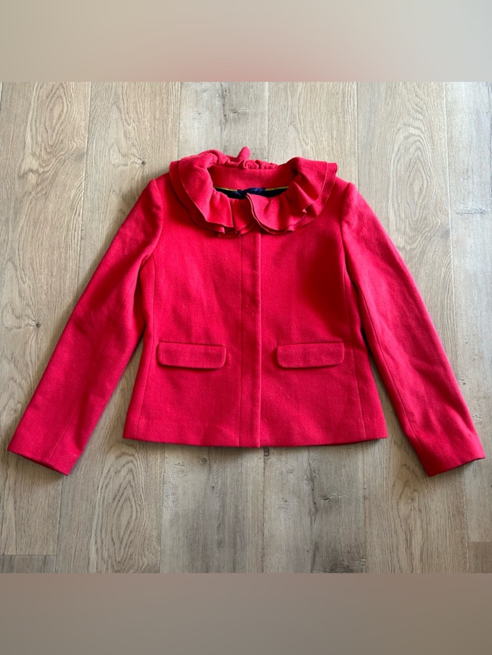Boden Red Ruffle Collar Jacket